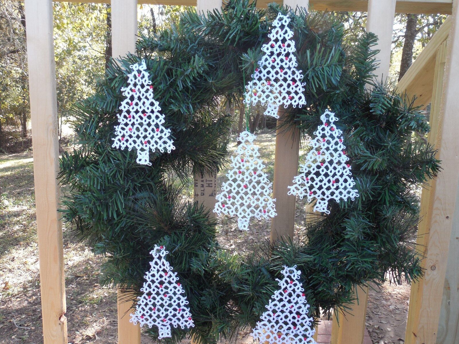 10 White Tatted Christmas Trees Dove Country Tatting 6" Tall Gift Tag Decoration