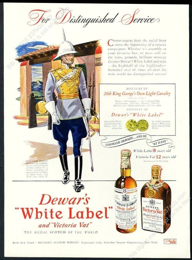 1943 Dewar's White Label Scotch Whisky 26th King George's Own Light Cavalry Ad