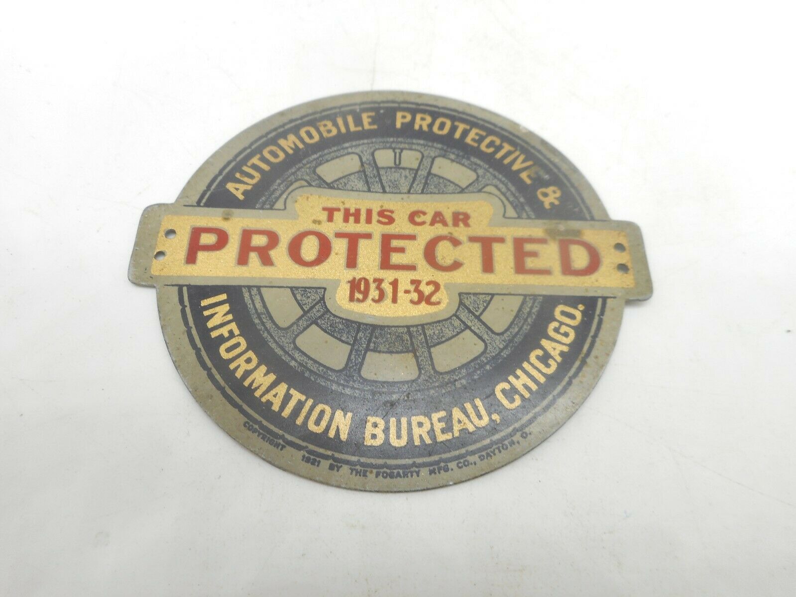 Vintage 1931-32 Automobile Protective & Information Bureau Chicago Emblem Sign