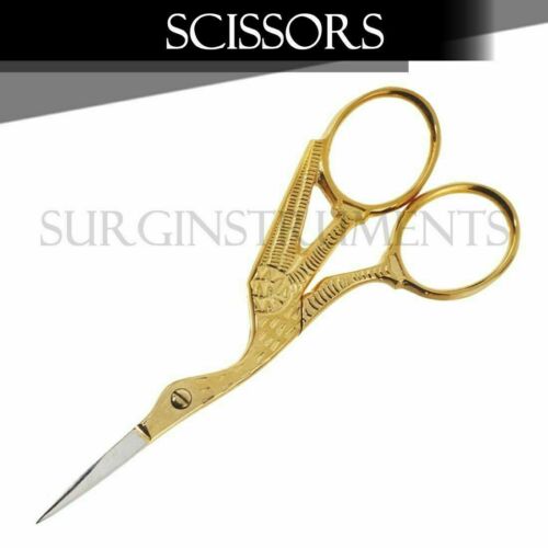 3 pcs Stork Sewing Embroidery ManiCure Scissors Gold Plated 3.5