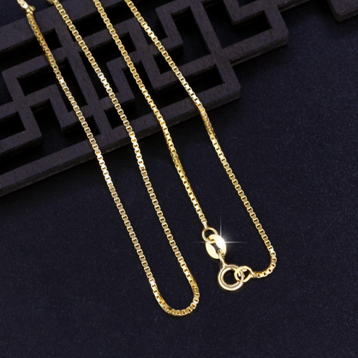 14K Gold over 925 Sterling Silver 0.7mm Box Chain Necklace 18