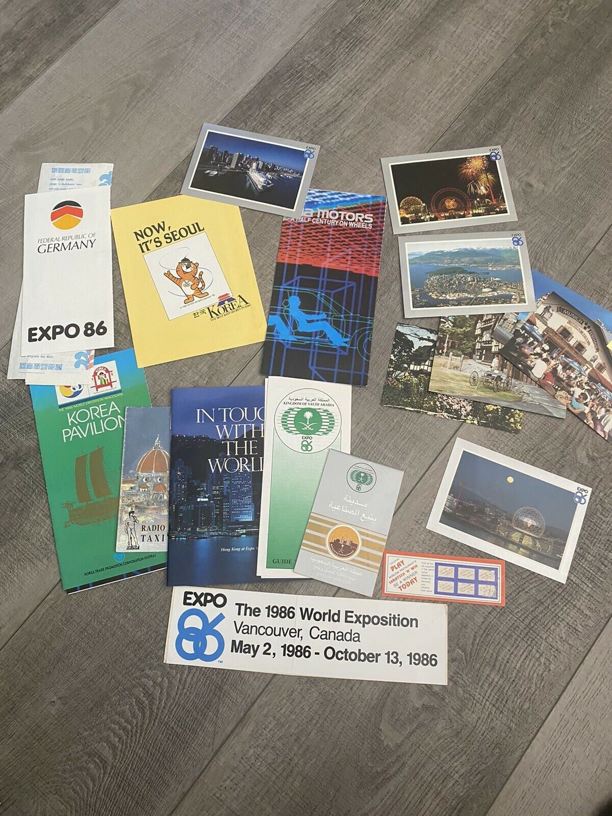 Vintage 1986 World Exposition Vancour Canada Brochures Bumper Sticker Postcard
