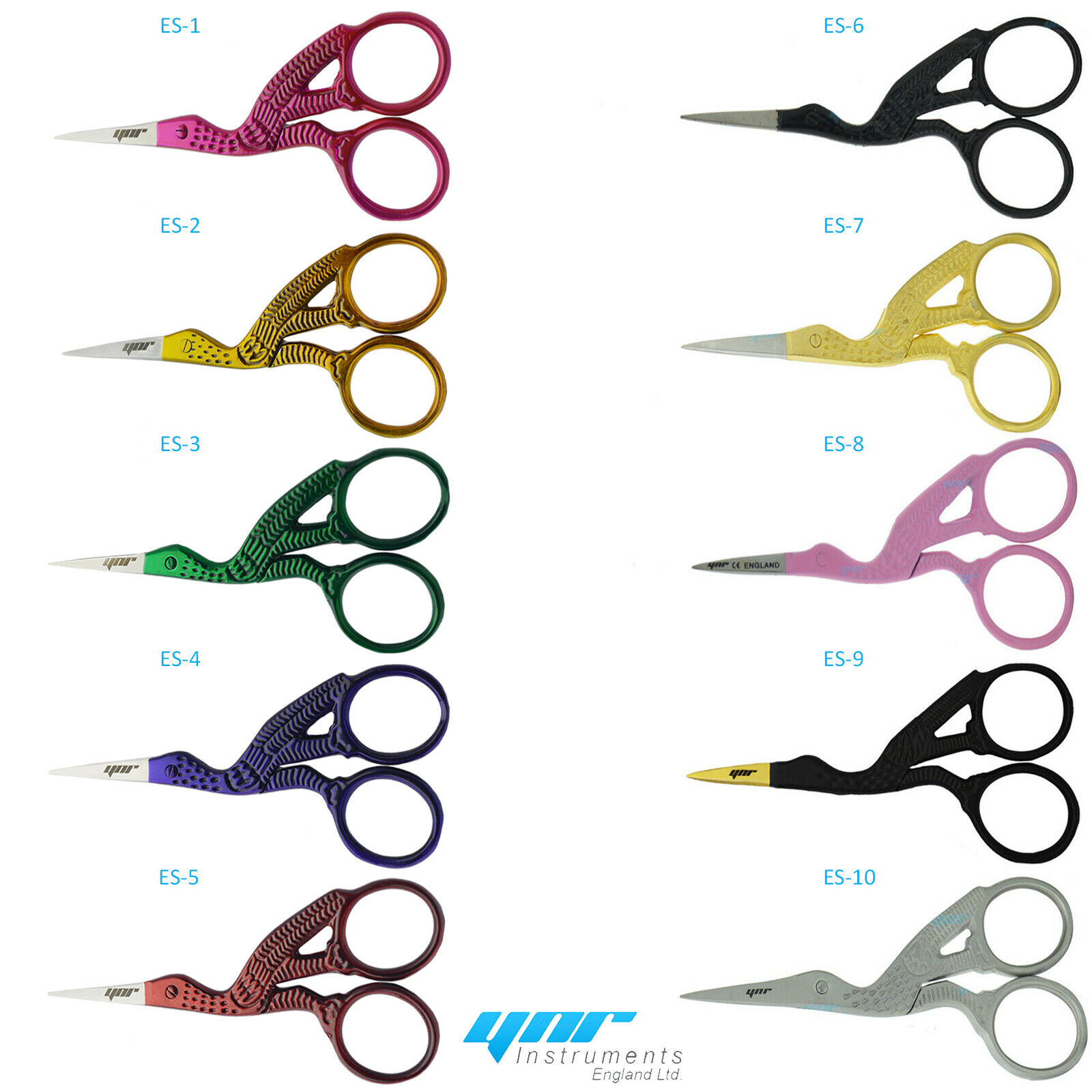 YNR Stork Embroidery Scissors Eyebrow Sewing Knitting Thin Point Edge Colour