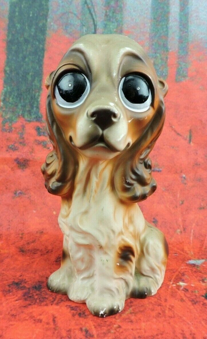 Cocker Spaniel Dog Porcelain Chalkware Figurine 7.5" Vintage Statue Big Eyes