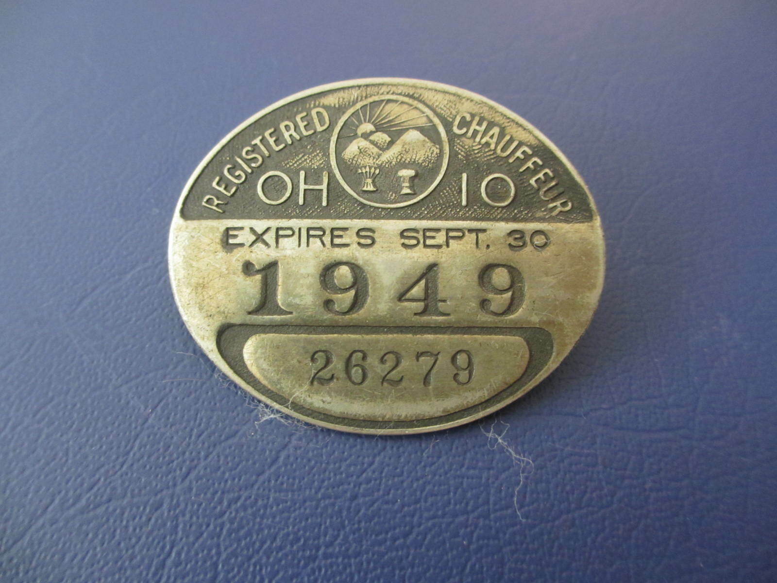 Vintage Chauffeur 1949 Ohio Registered Licensed Badge Pin #26279 Ex. Cond. *