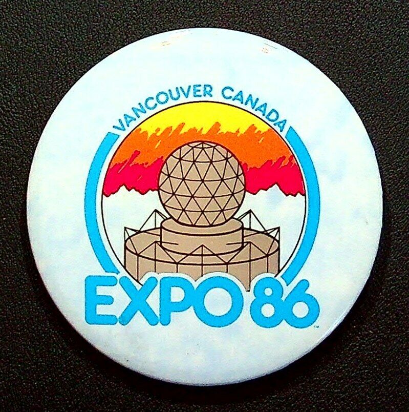1986 Expo World's Fair 3" Pin Button Geodesic Sphere Vancouver Canada