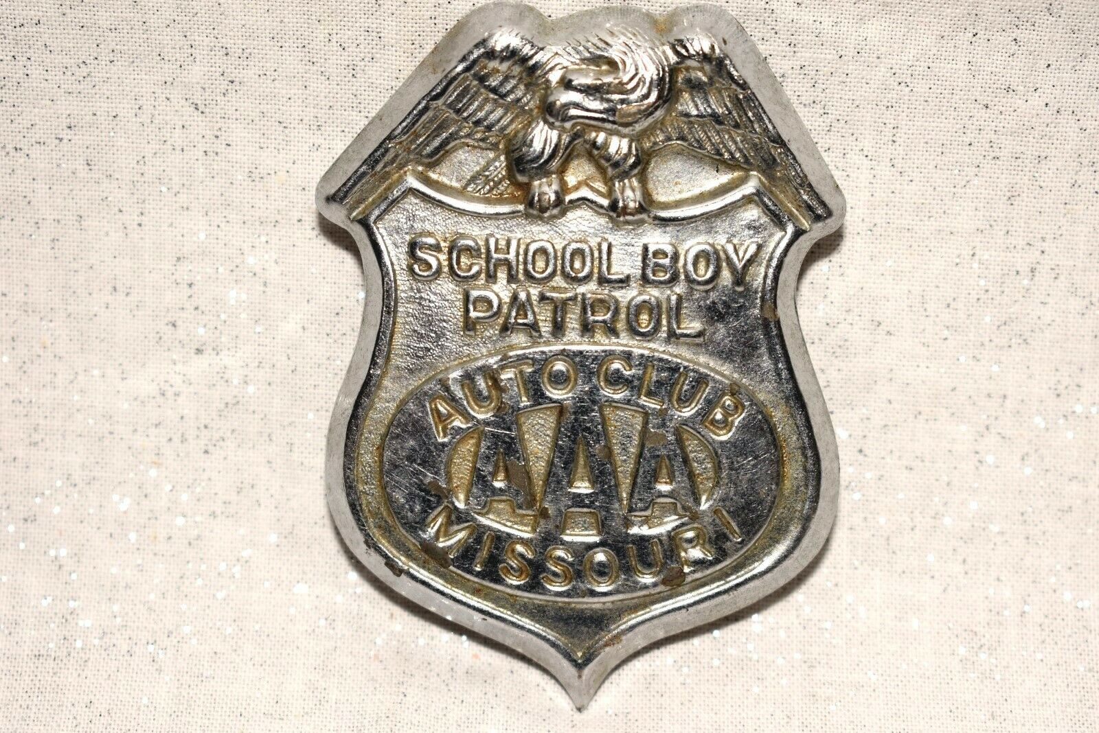 Vtg School Boy Patrol Badge, Aaa Auto Club Missouri, S.g. Adams Co. St Louis