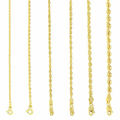 10K Yellow Gold Light 1.5mm-4mm Diamond Cut Rope Chain Pendant Necklace 14