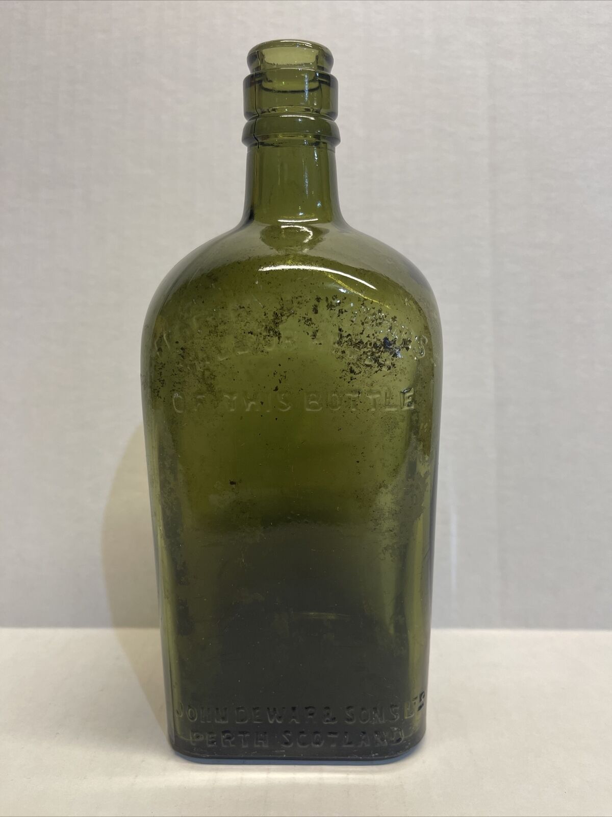 Vintage John Dewer & Sons Ltd. Scotch Whiskey Bottle Green Glass Perth Scotland