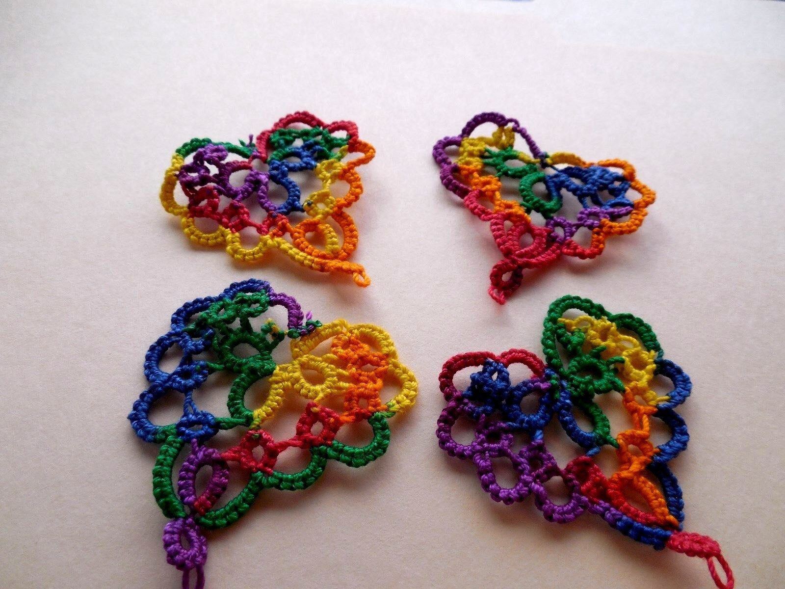 8 Tatted Festive Hearts Tatting Scrapbook Crazy Quilts Applique Cards Earrings