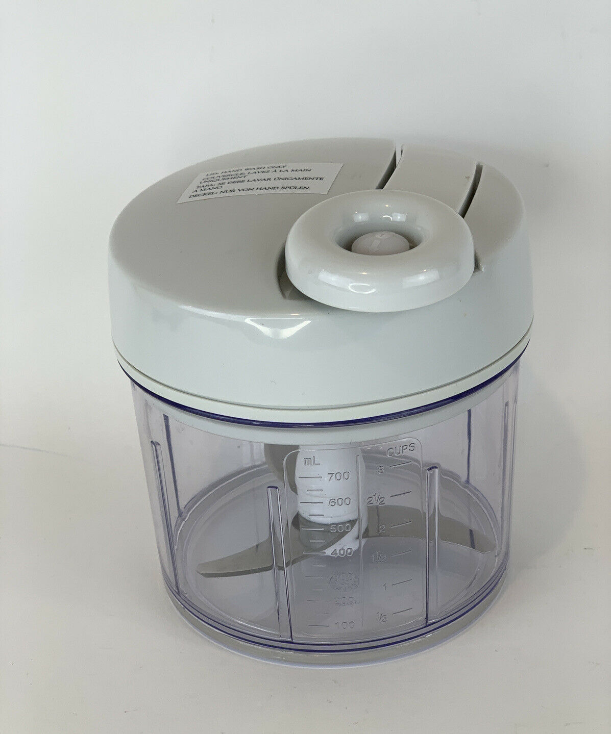 Pampered Chef Manual Food Processor Chopper 3 Cup Container Pump Handle Preowned
